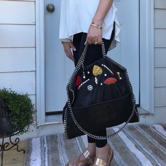 Stella McCartney Handbags - Stella Mccartney Falabella Heart Suede Embellished Tote Handbag Black Bag NEW